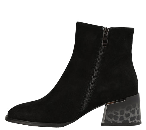 Ghete elegante, dama, FEELING, 25-115-02 negru, piele intoarsa, toc